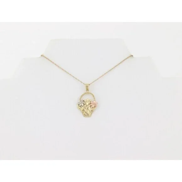 10k Yellow Gold White Gold Rose Gold Flower Basket Necklace 18" Chain - Picture 6 of 7